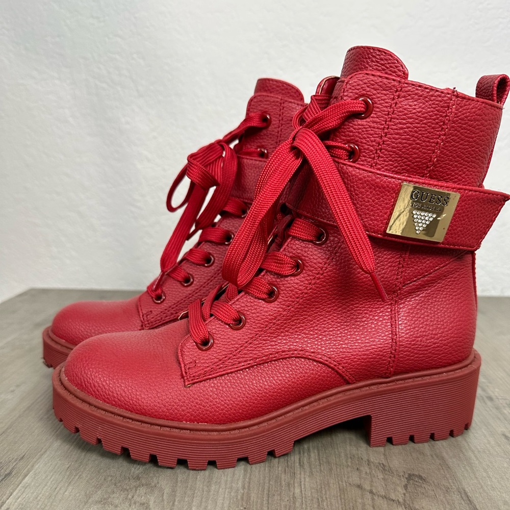 Brand New Guess Red Combat Boots